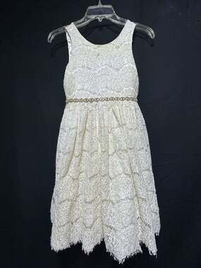 American Princess Girls Ivory Lace Sleeveless Dress with Rhinestone Waistband